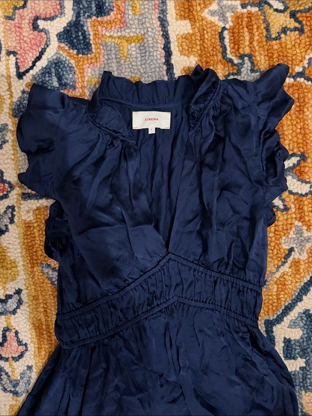 NWOT Xirena Women’s silk Navy Ruffle Midi Dress SZ S - Picture 2 of 5